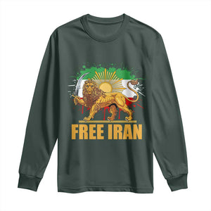 Free Iran Long Sleeve Shirt Iran Flag Lion And Sun Persian Pride Iranian Protests TS11 Dark Forest Green Print Your Wear