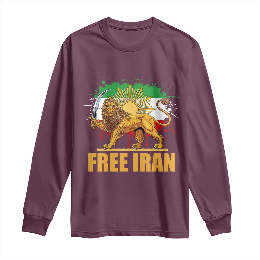 Free Iran Long Sleeve Shirt Iran Flag Lion And Sun Persian Pride Iranian Protests TS11 Maroon Print Your Wear