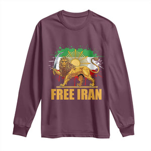 Free Iran Long Sleeve Shirt Iran Flag Lion And Sun Persian Pride Iranian Protests TS11 Maroon Print Your Wear