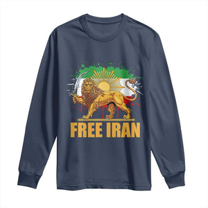 Free Iran Long Sleeve Shirt Iran Flag Lion And Sun Persian Pride Iranian Protests TS11 Navy Print Your Wear