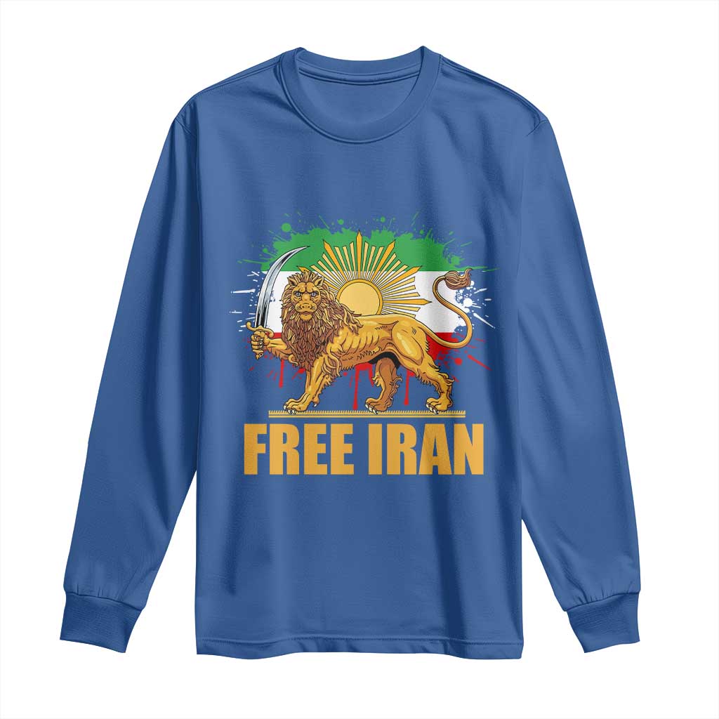 Free Iran Long Sleeve Shirt Iran Flag Lion And Sun Persian Pride Iranian Protests TS11 Royal Blue Print Your Wear