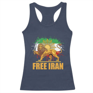 Free Iran Racerback Tank Top Iran Flag Lion And Sun Persian Pride Iranian Protests TS11 Navy Print Your Wear