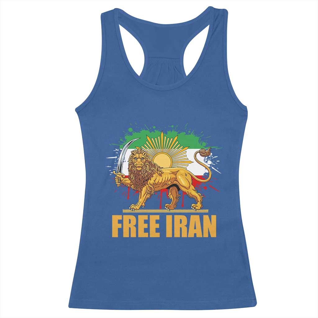 Free Iran Racerback Tank Top Iran Flag Lion And Sun Persian Pride Iranian Protests TS11 Royal Blue Print Your Wear