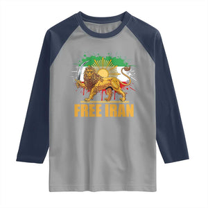 Free Iran Raglan Shirt Iran Flag Lion And Sun Persian Pride Iranian Protests TS11 Sport Gray Navy Print Your Wear