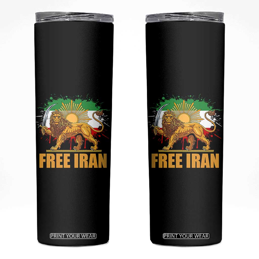 Free Iran Skinny Tumbler Iran Flag Lion And Sun Persian Pride Iranian Protests TS11 Black Print Your Wear