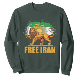 Free Iran Sweatshirt Iran Flag Lion And Sun Persian Pride Iranian Protests TS11 Dark Forest Green Print Your Wear