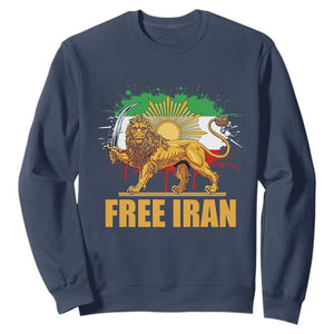 Free Iran Sweatshirt Iran Flag Lion And Sun Persian Pride Iranian Protests TS11 Navy Print Your Wear