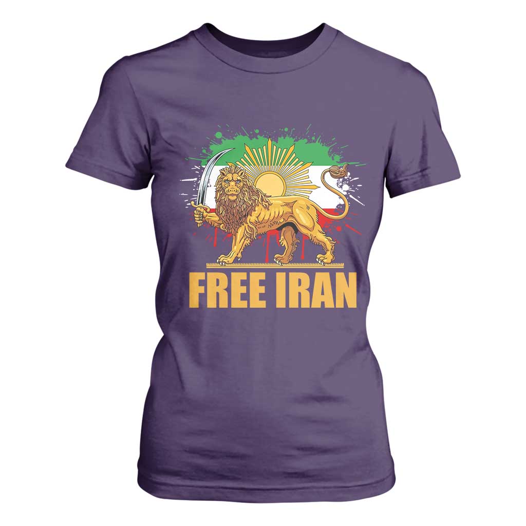 Free Iran T Shirt For Women Iran Flag Lion And Sun Persian Pride Iranian Protests TS11 Purple Print Your Wear