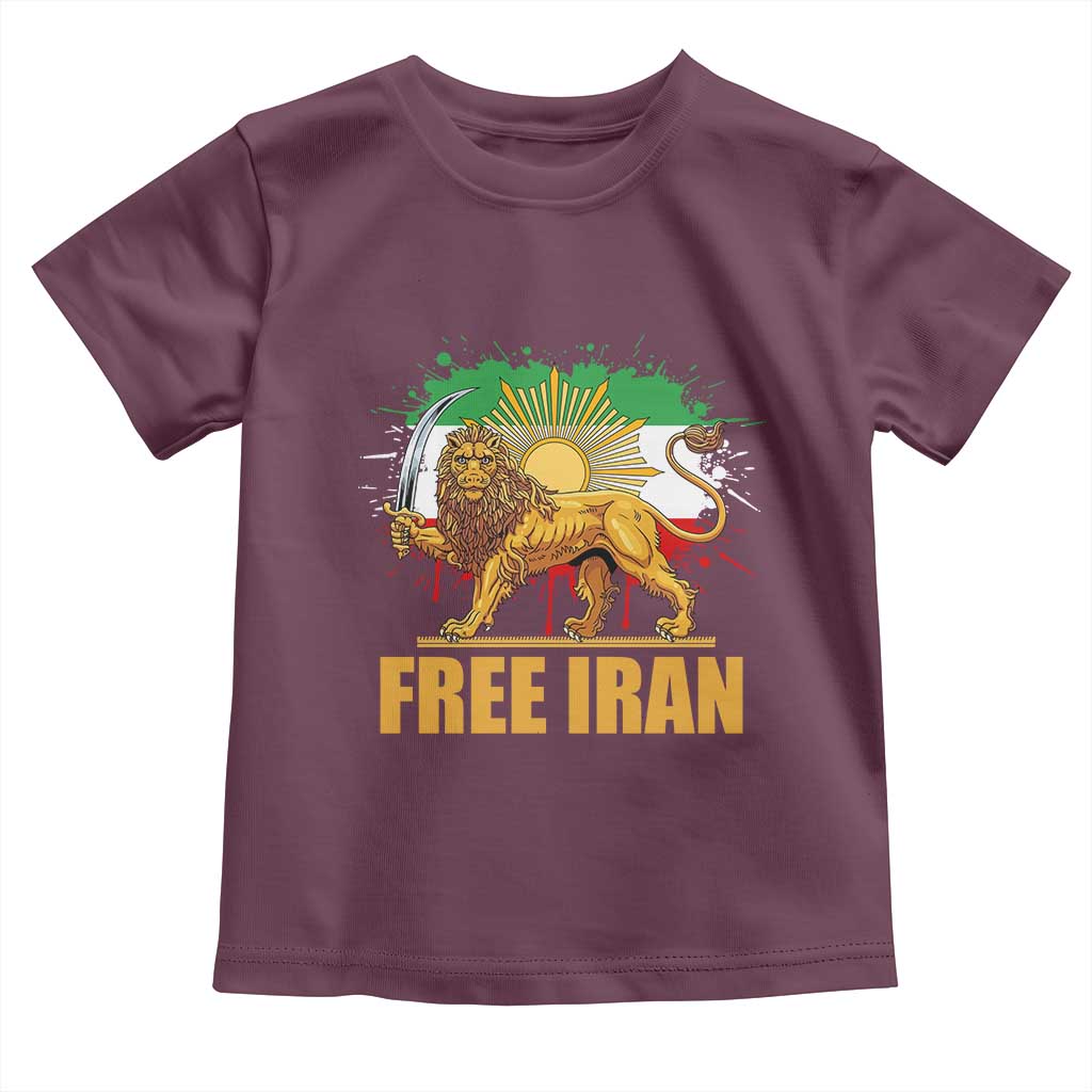 Free Iran Toddler T Shirt Iran Flag Lion And Sun Persian Pride Iranian Protests TS11 Maroon Print Your Wear
