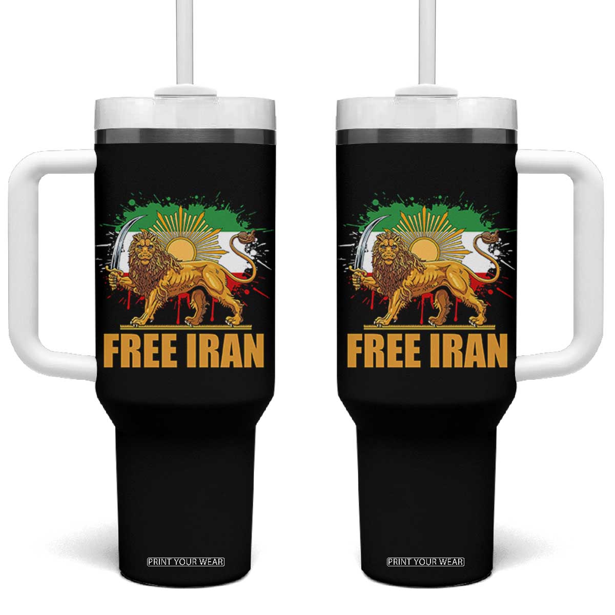 Free Iran Tumbler With Handle Iran Flag Lion And Sun Persian Pride Iranian Protests TS11 One Size: 40 oz Black Print Your Wear