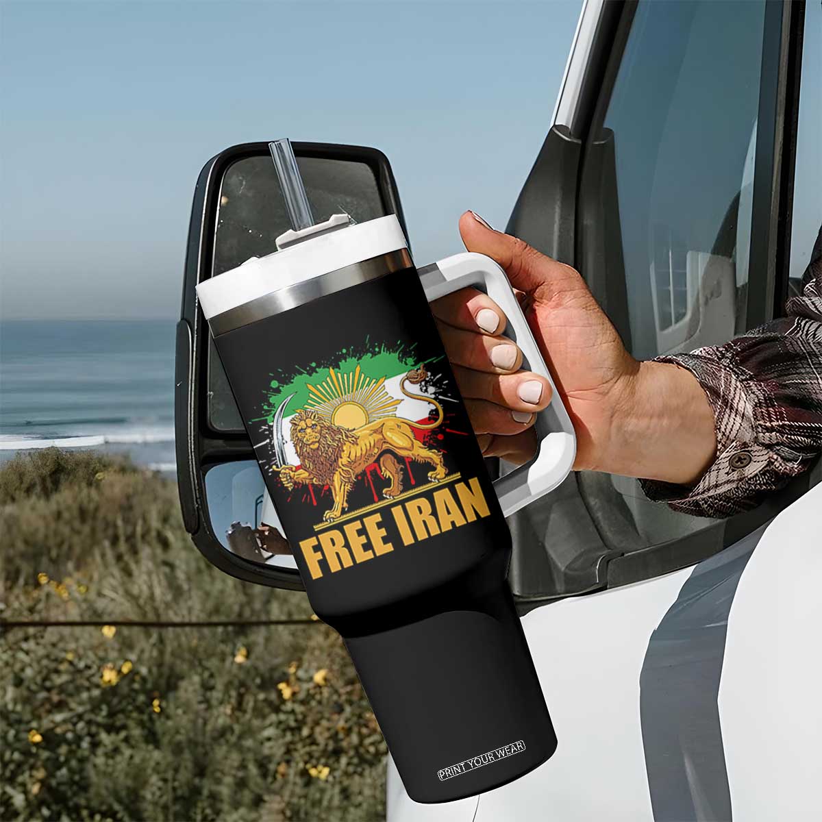 Free Iran Tumbler With Handle Iran Flag Lion And Sun Persian Pride Iranian Protests TS11 Print Your Wear