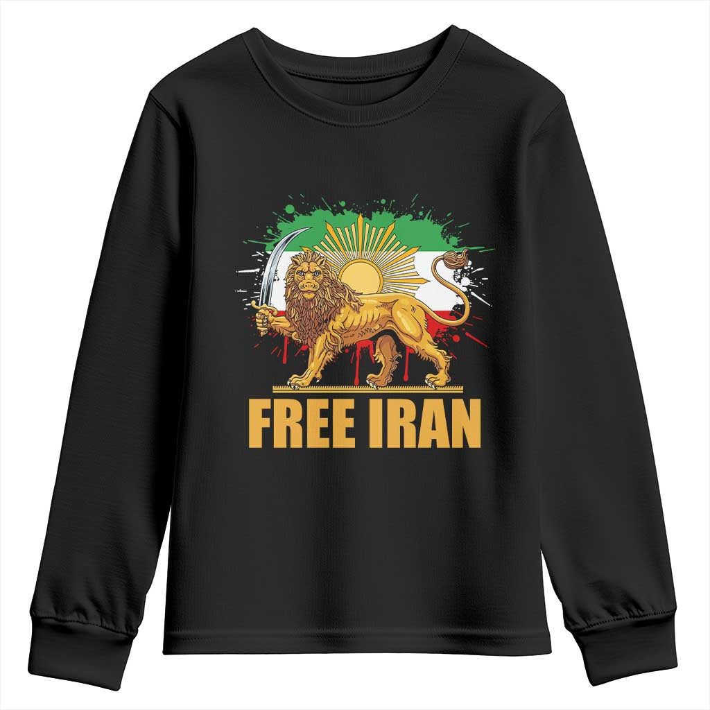 Free Iran Youth Sweatshirt Iran Flag Lion And Sun Persian Pride Iranian Protests TS11 Black Print Your Wear
