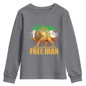 Free Iran Youth Sweatshirt Iran Flag Lion And Sun Persian Pride Iranian Protests TS11 Charcoal Print Your Wear