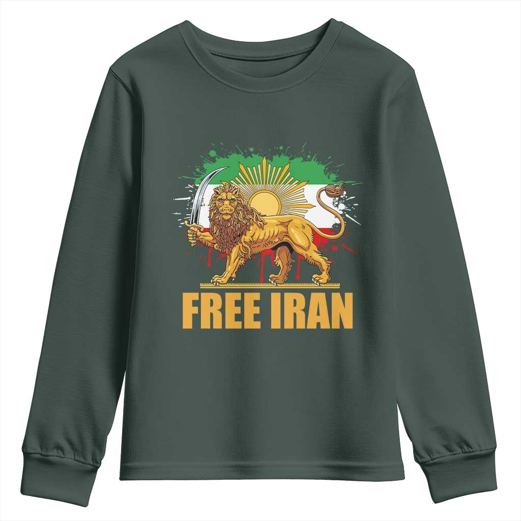Free Iran Youth Sweatshirt Iran Flag Lion And Sun Persian Pride Iranian Protests TS11 Dark Forest Green Print Your Wear