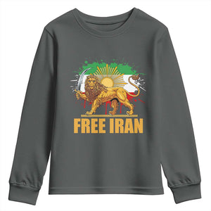 Free Iran Youth Sweatshirt Iran Flag Lion And Sun Persian Pride Iranian Protests TS11 Dark Heather Print Your Wear