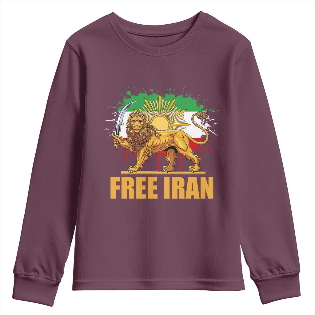 Free Iran Youth Sweatshirt Iran Flag Lion And Sun Persian Pride Iranian Protests TS11 Maroon Print Your Wear