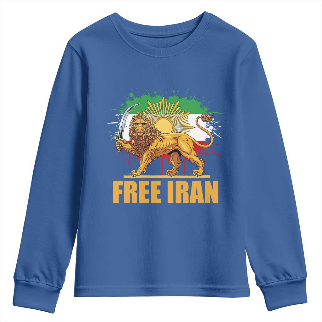 Free Iran Youth Sweatshirt Iran Flag Lion And Sun Persian Pride Iranian Protests TS11 Royal Blue Print Your Wear