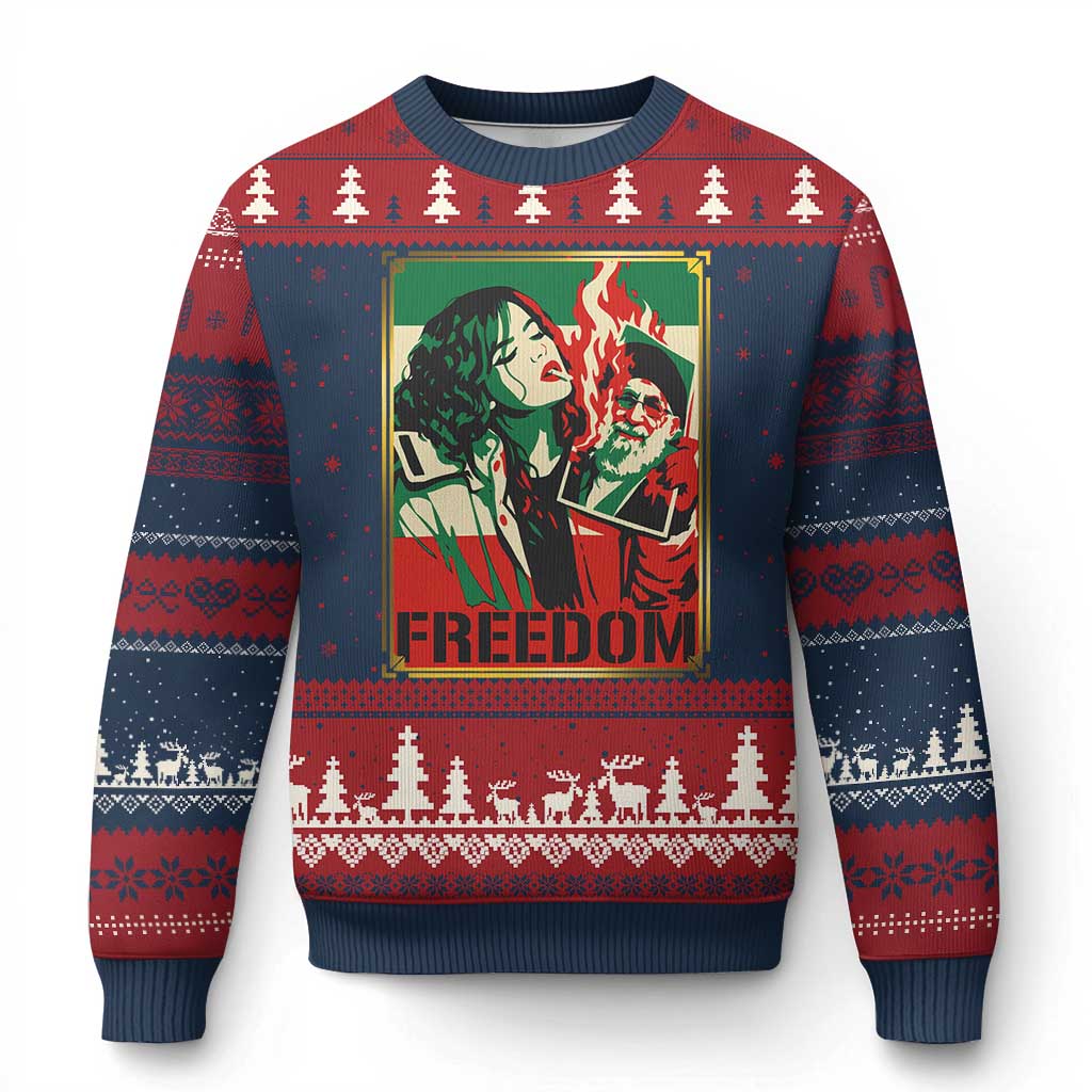 Free Iran Protest Ugly Christmas Sweater Support Women Life Freedom Statement TS11 Navy Red Print Your Wear