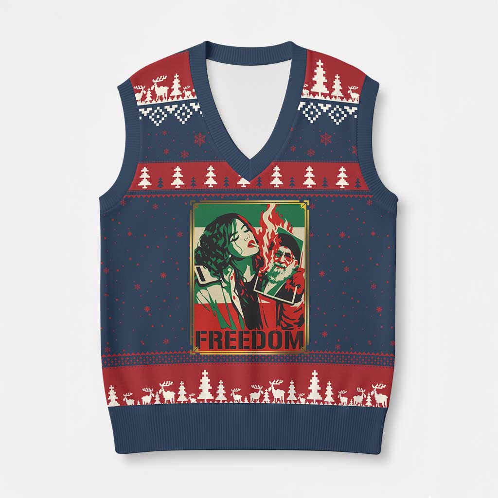 Free Iran Protest V-Neck Knit Sweater Vest Support Women Life Freedom Statement TS11 Navy Red Print Your Wear
