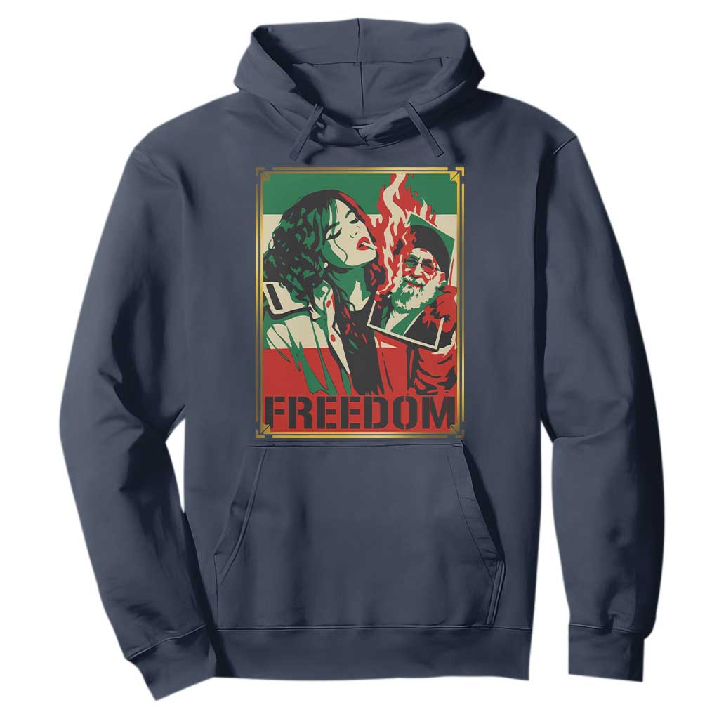 Free Iran Protest Hoodie Support Women Life Freedom Statement TS11 Navy Print Your Wear