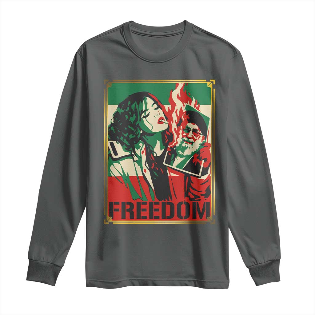 Free Iran Protest Long Sleeve Shirt - Support Women Life Freedom Statement Solidarity Tee TS11 Dark Heather Print Your Wear