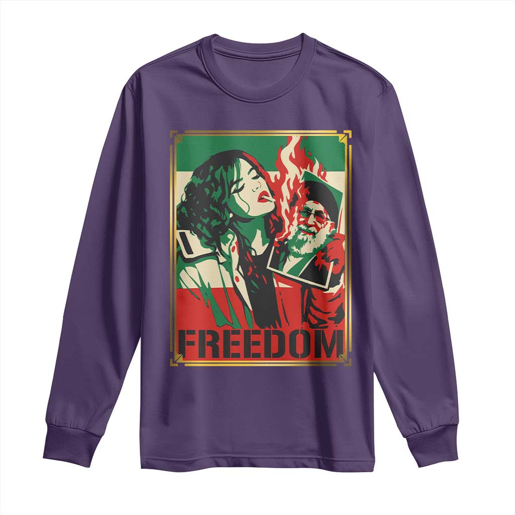 Free Iran Protest Long Sleeve Shirt Support Women Life Freedom Statement TS11 Purple Print Your Wear