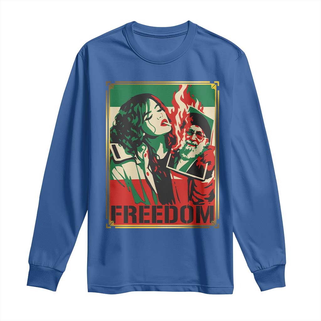 Free Iran Protest Long Sleeve Shirt - Support Women Life Freedom Statement Solidarity Tee TS11 Royal Blue Print Your Wear