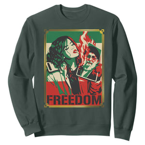Free Iran Protest Sweatshirt Support Women Life Freedom Statement TS11 Dark Forest Green Print Your Wear