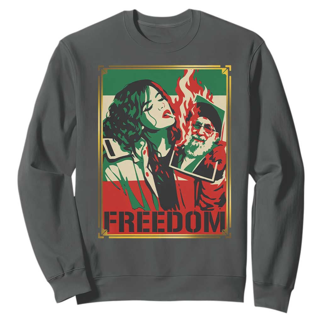 Free Iran Protest Sweatshirt Support Women Life Freedom Statement TS11 Dark Heather Print Your Wear
