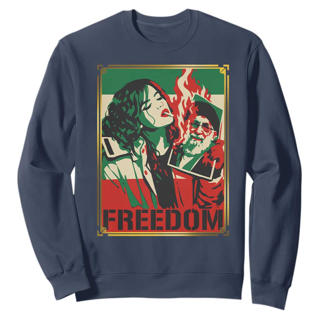 Free Iran Protest Sweatshirt Support Women Life Freedom Statement TS11 Navy Print Your Wear