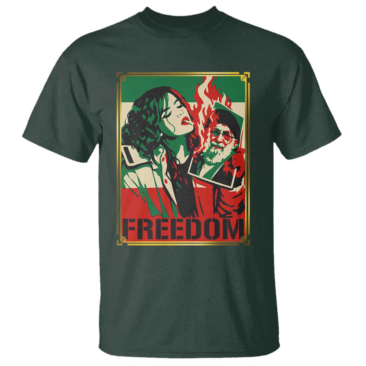 Free Iran Protest T Shirt Support Women Life Freedom Statement TS11 Dark Forest Green Print Your Wear