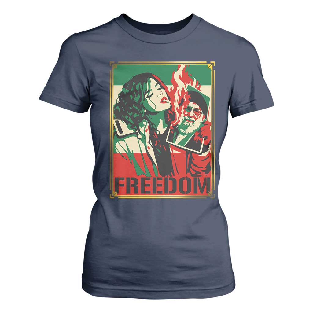 Free Iran Protest T Shirt For Women Support Women Life Freedom Statement TS11 Navy Print Your Wear
