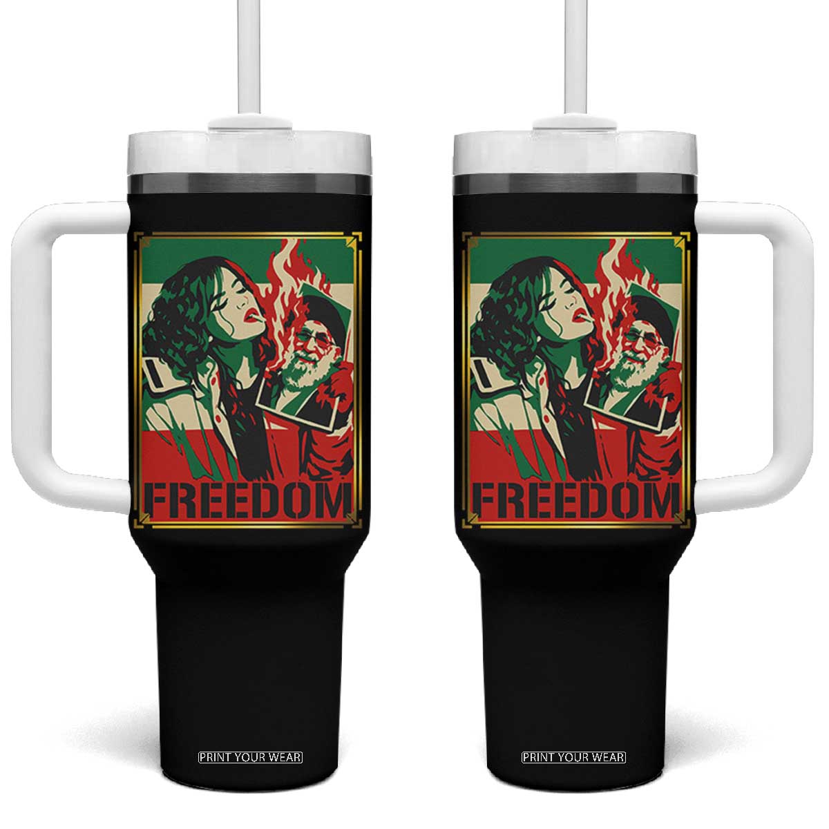 Free Iran Protest Tumbler With Handle Support Women Life Freedom Statement TS11 One Size: 40 oz Black Print Your Wear