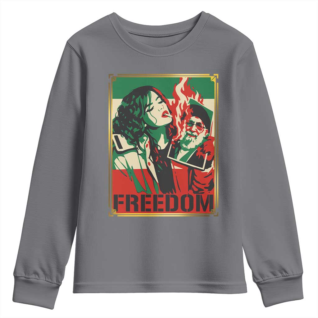 Free Iran Protest Youth Sweatshirt Support Women Life Freedom Statement TS11 Charcoal Print Your Wear