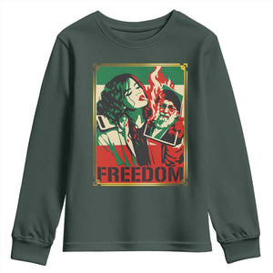 Free Iran Protest Youth Sweatshirt Support Women Life Freedom Statement TS11 Dark Forest Green Print Your Wear