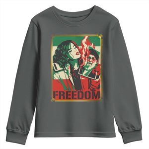 Free Iran Protest Youth Sweatshirt Support Women Life Freedom Statement TS11 Dark Heather Print Your Wear