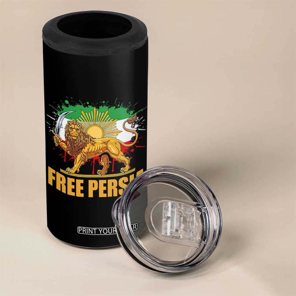 Free Persian 4 in 1 Can Cooler Tumbler Iran Flag Lion And Sun Persian Pride Iranian Protests TS11 Print Your Wear