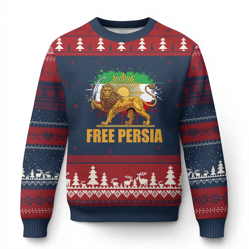 Free Persian Ugly Christmas Sweater Iran Flag Lion And Sun Persian Pride Iranian Protests TS11 Navy Red Print Your Wear