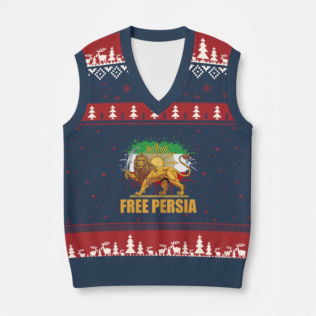 Free Persian V-Neck Knit Sweater Vest Iran Flag Lion And Sun Persian Pride Iranian Protests TS11 Navy Red Print Your Wear