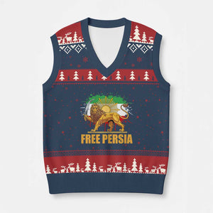 Free Persian V-Neck Knit Sweater Vest Iran Flag Lion And Sun Persian Pride Iranian Protests TS11 Navy Red Print Your Wear