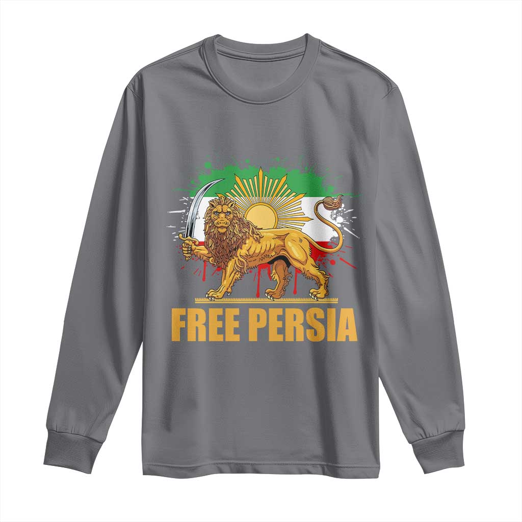 Free Persian Long Sleeve Shirt - Iran Flag Lion And Sun Persian Pride Iranian Protests Tee TS11 Charcoal Print Your Wear