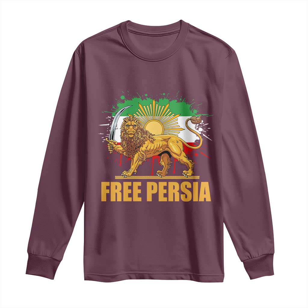 Free Persian Long Sleeve Shirt - Iran Flag Lion And Sun Persian Pride Iranian Protests Tee TS11 Maroon Print Your Wear