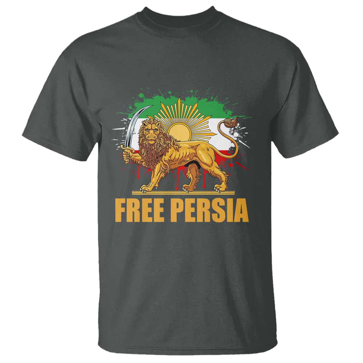 Free Persian T Shirt - Iran Flag Lion And Sun Persian Pride Iranian Protests Freedom Tee TS11 Dark Heather Print Your Wear