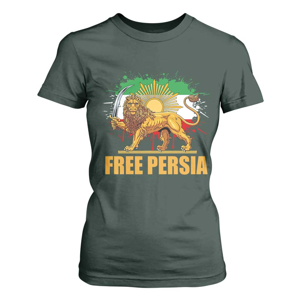 Free Persian T Shirt For Women Iran Flag Lion And Sun Persian Pride Iranian Protests TS11 Dark Forest Green Print Your Wear