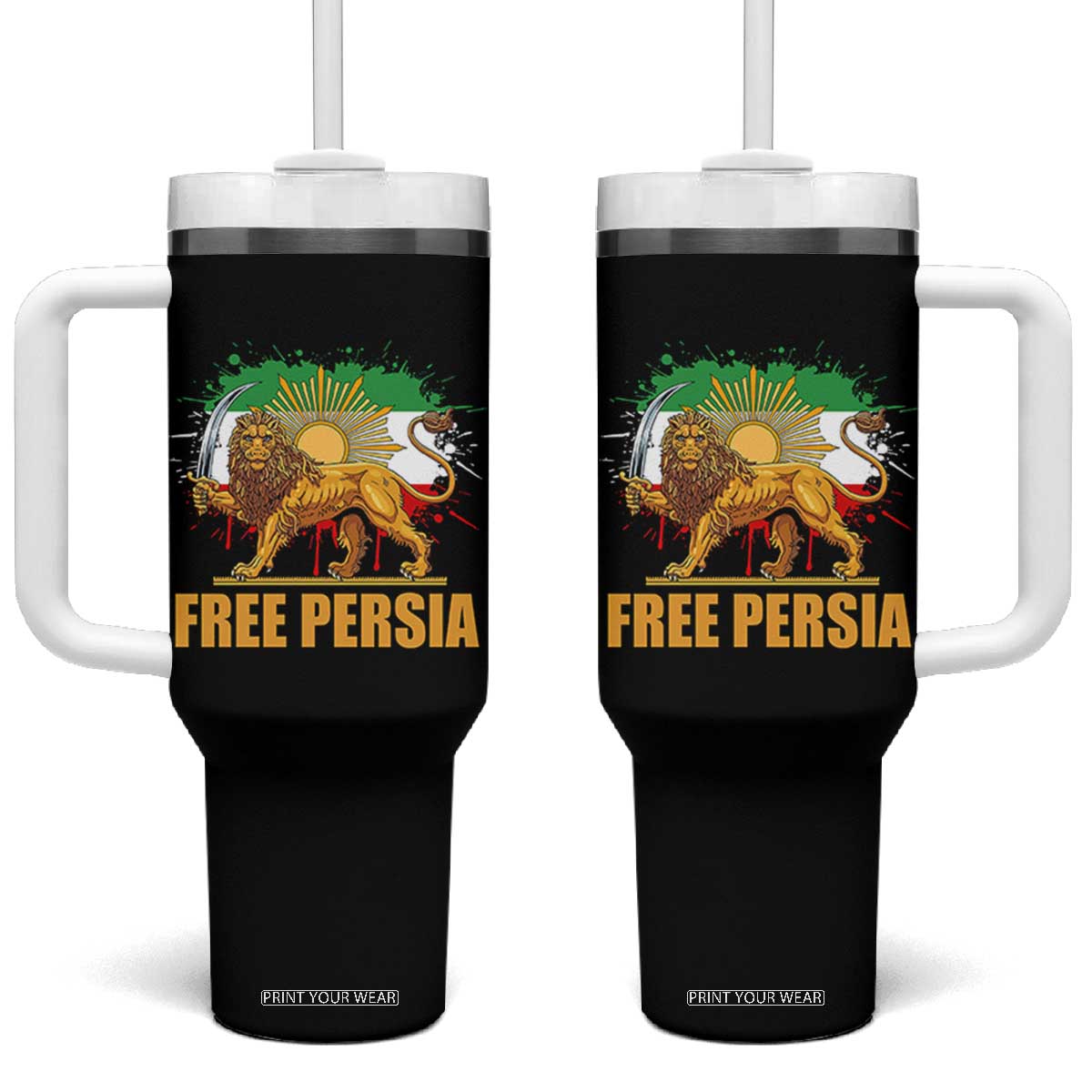 Free Persian Tumbler With Handle Iran Flag Lion And Sun Persian Pride Iranian Protests TS11 One Size: 40 oz Black Print Your Wear
