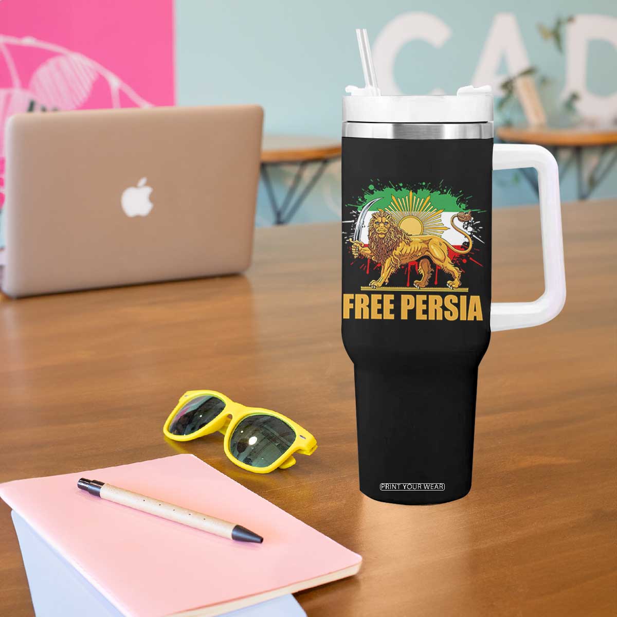 Free Persian Tumbler With Handle Iran Flag Lion And Sun Persian Pride Iranian Protests TS11 Print Your Wear