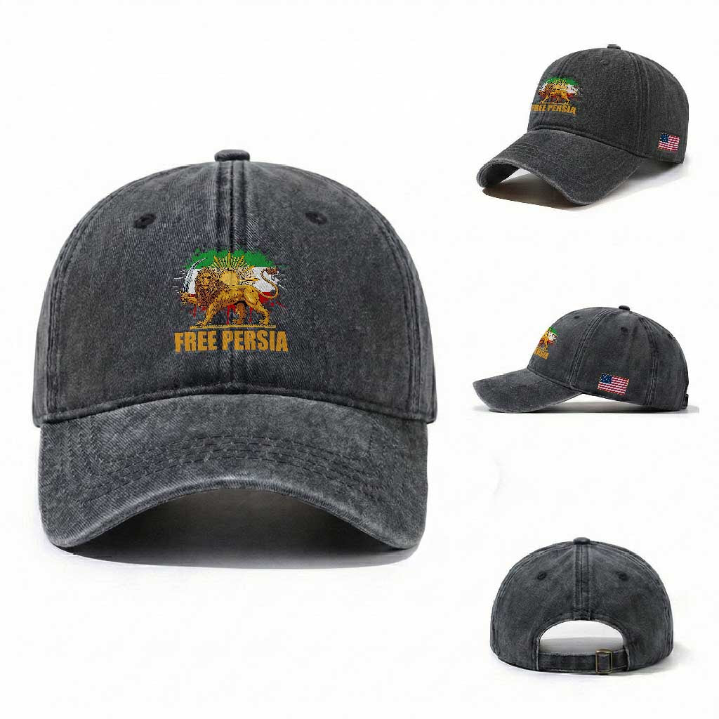 Free Persian Washed Cotton Baseball Cap Iran Flag Lion And Sun Persian Pride Iranian Protests TS11 Washed Cap Universal Fit Dark Gray Print Your Wear