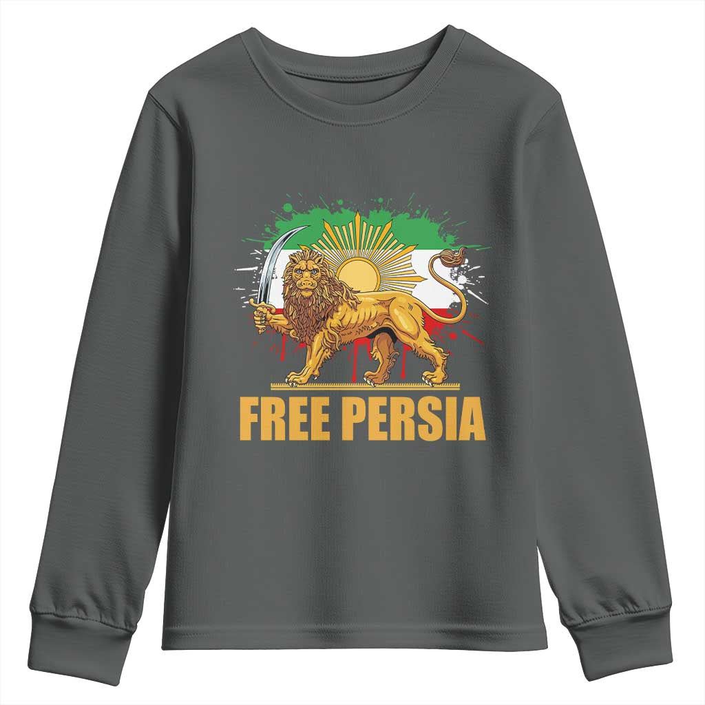 Free Persian Youth Sweatshirt Iran Flag Lion And Sun Persian Pride Iranian Protests TS11 Dark Heather Print Your Wear