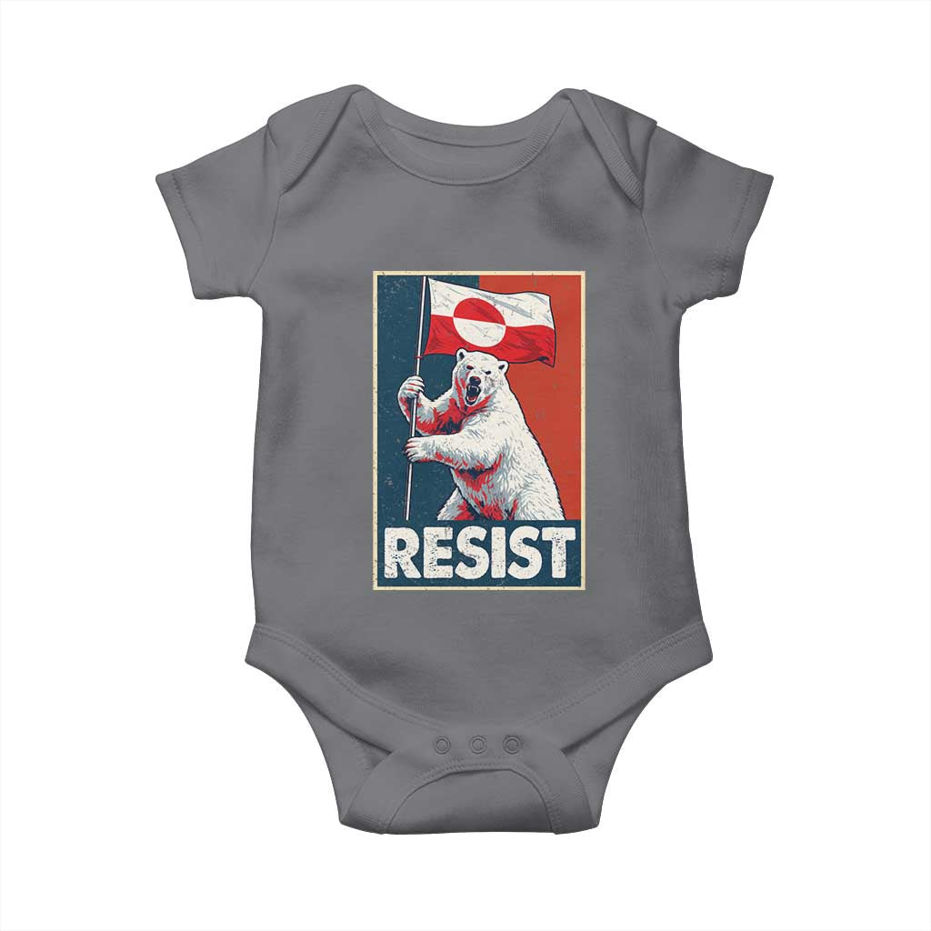 Resist Greenland Polar Bear Holding Flag Art Baby Onesie Resistance Political TS11 Charcoal Print Your Wear