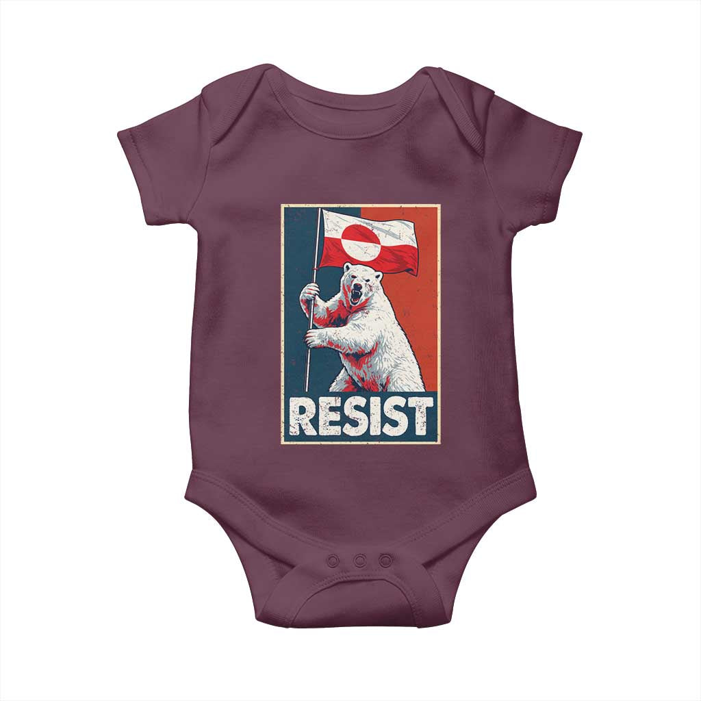 Resist Greenland Polar Bear Holding Flag Art Baby Onesie Resistance Political TS11 Maroon Print Your Wear